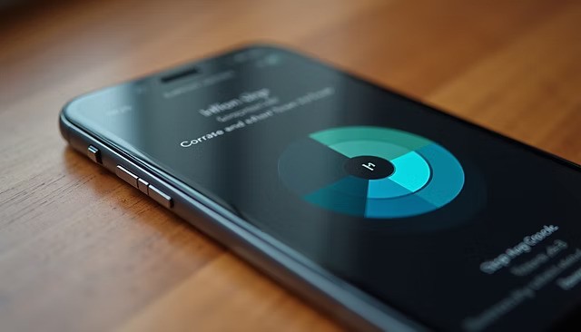 Smartphone displaying a step tracker app for monitoring walking goals and daily activity.