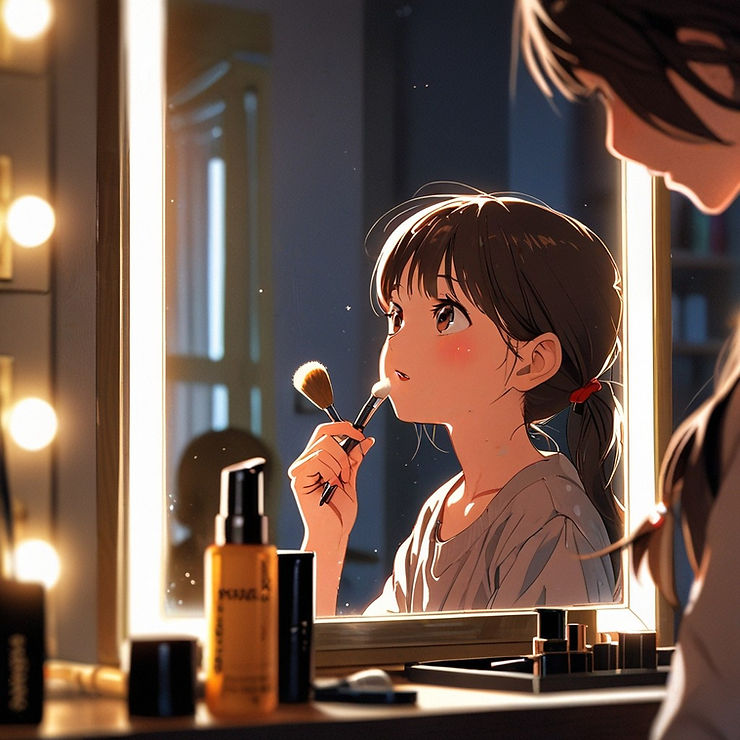 Girl applying makeup not knowing that it has endocrine disrupting chemicals