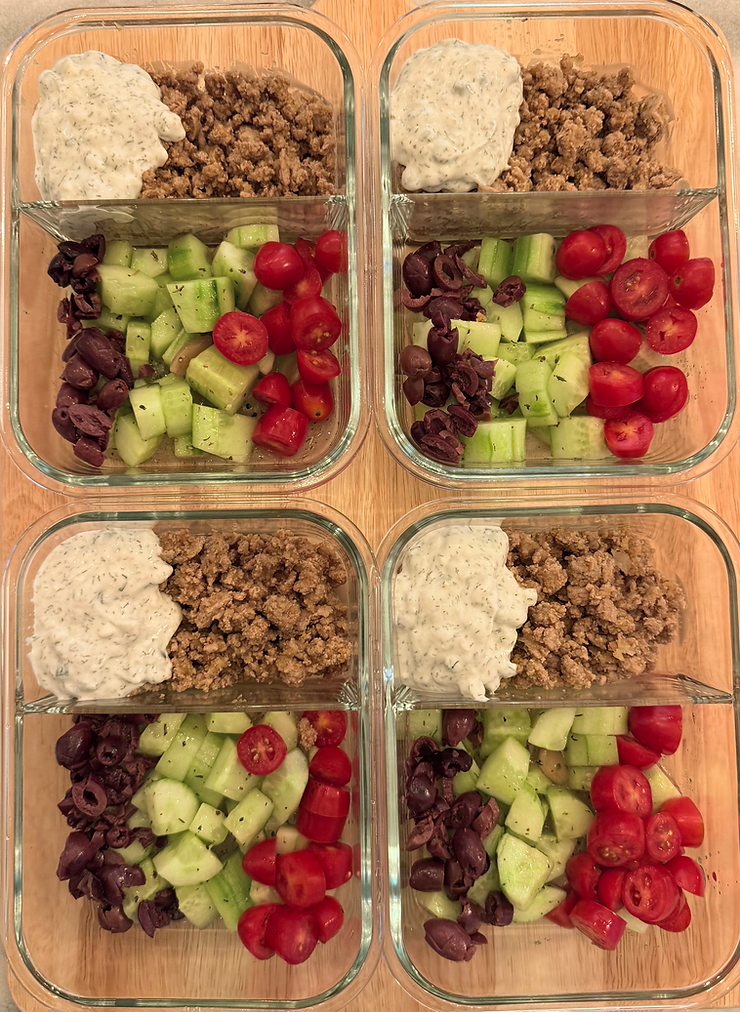High protein low calorie nutrient dense Greek style meal prep 
