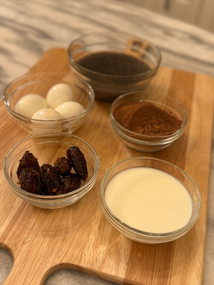 All natural ingredients include milk, dates, cocoa powder, eggs