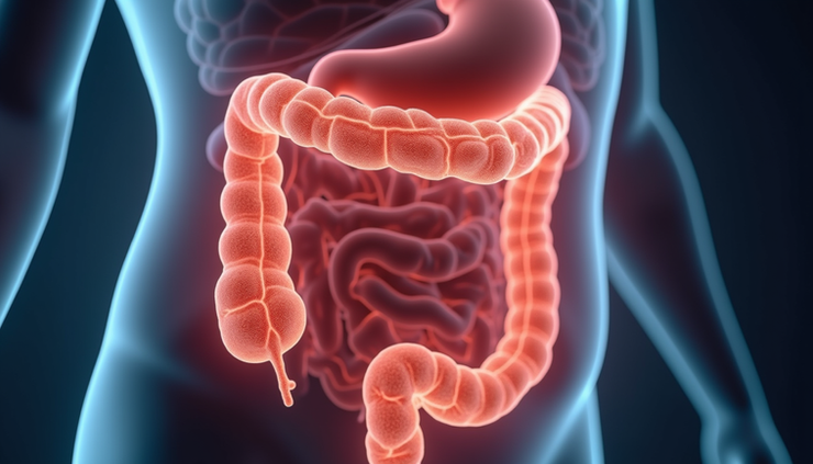 Eye-level view of a diagram showing the digestive system with highlighted colon