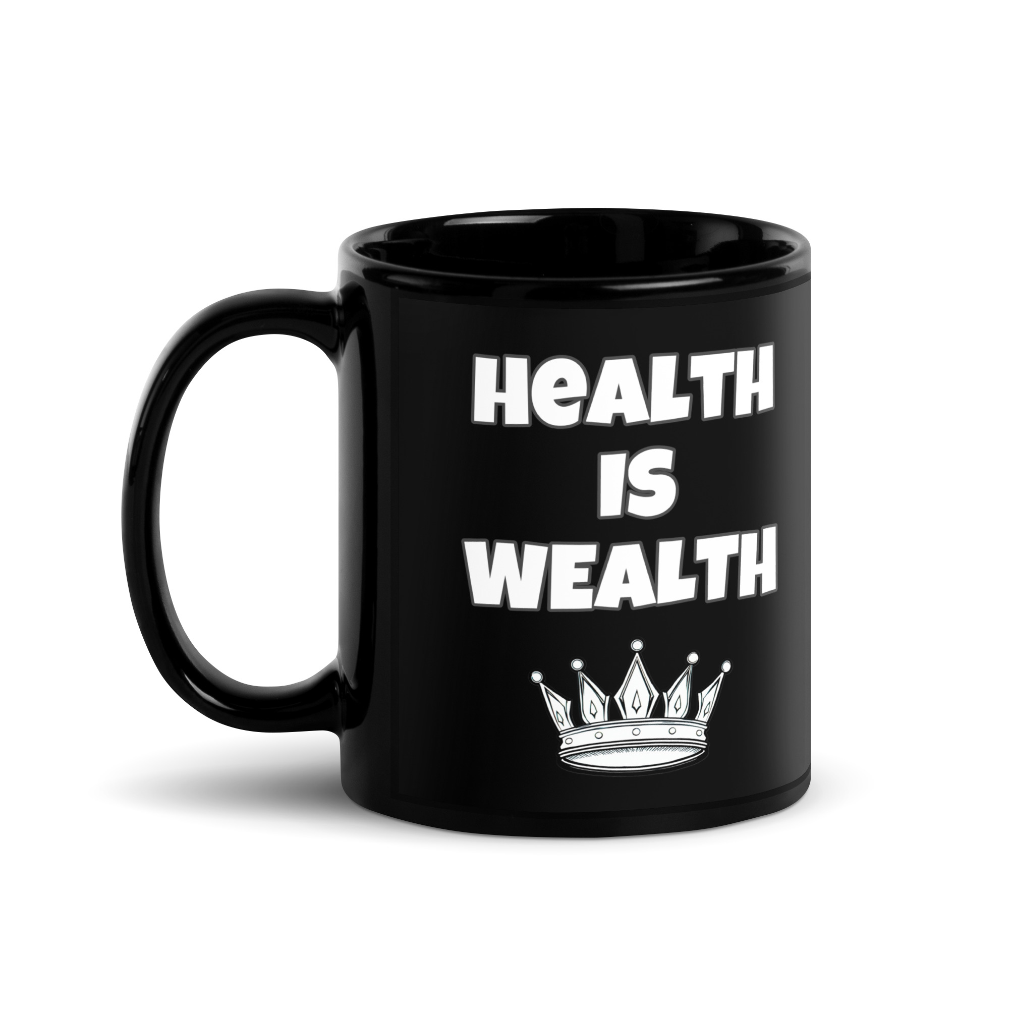 Health is Wealth Black Glossy Mug - Image 3