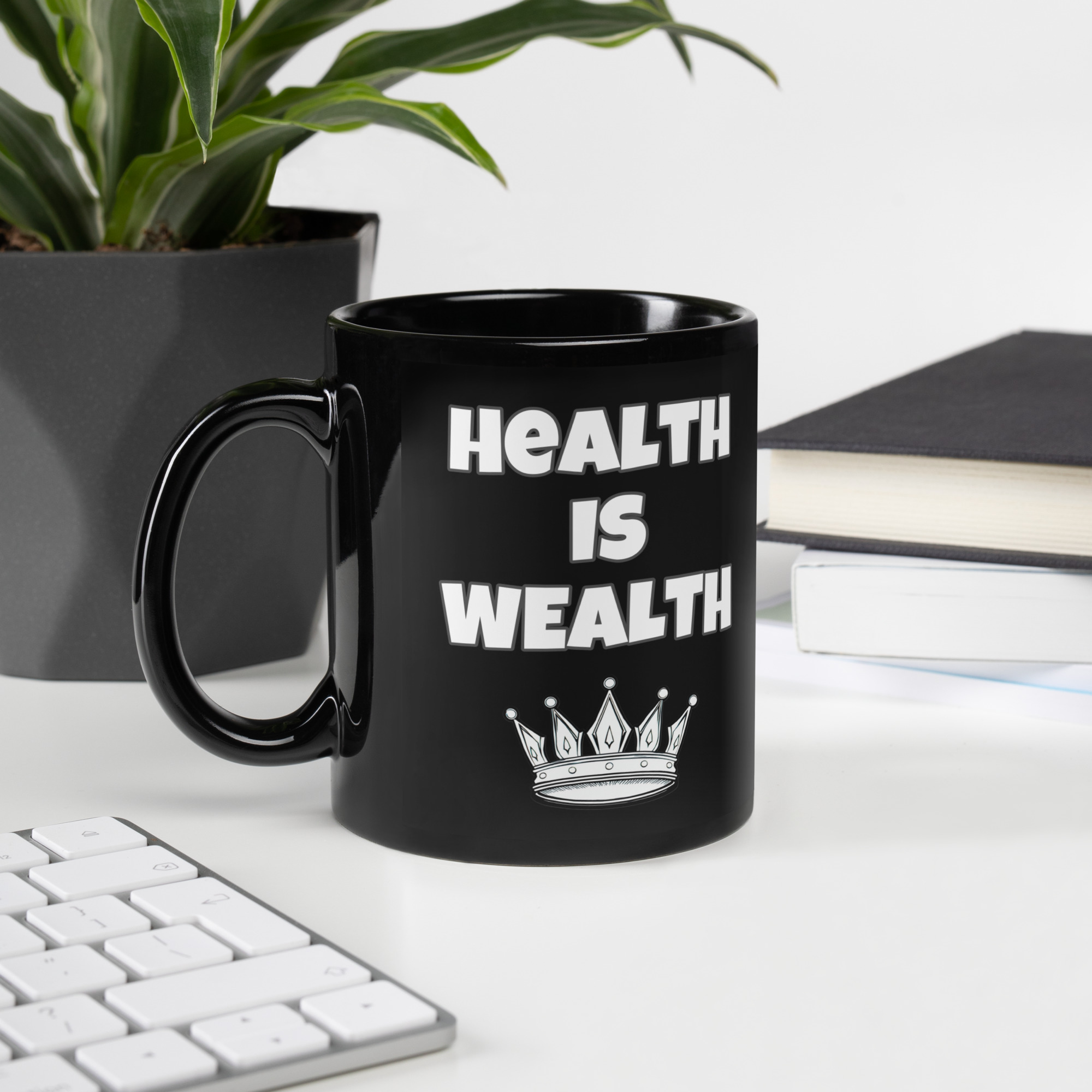 Health is Wealth Black Glossy Mug - Image 8