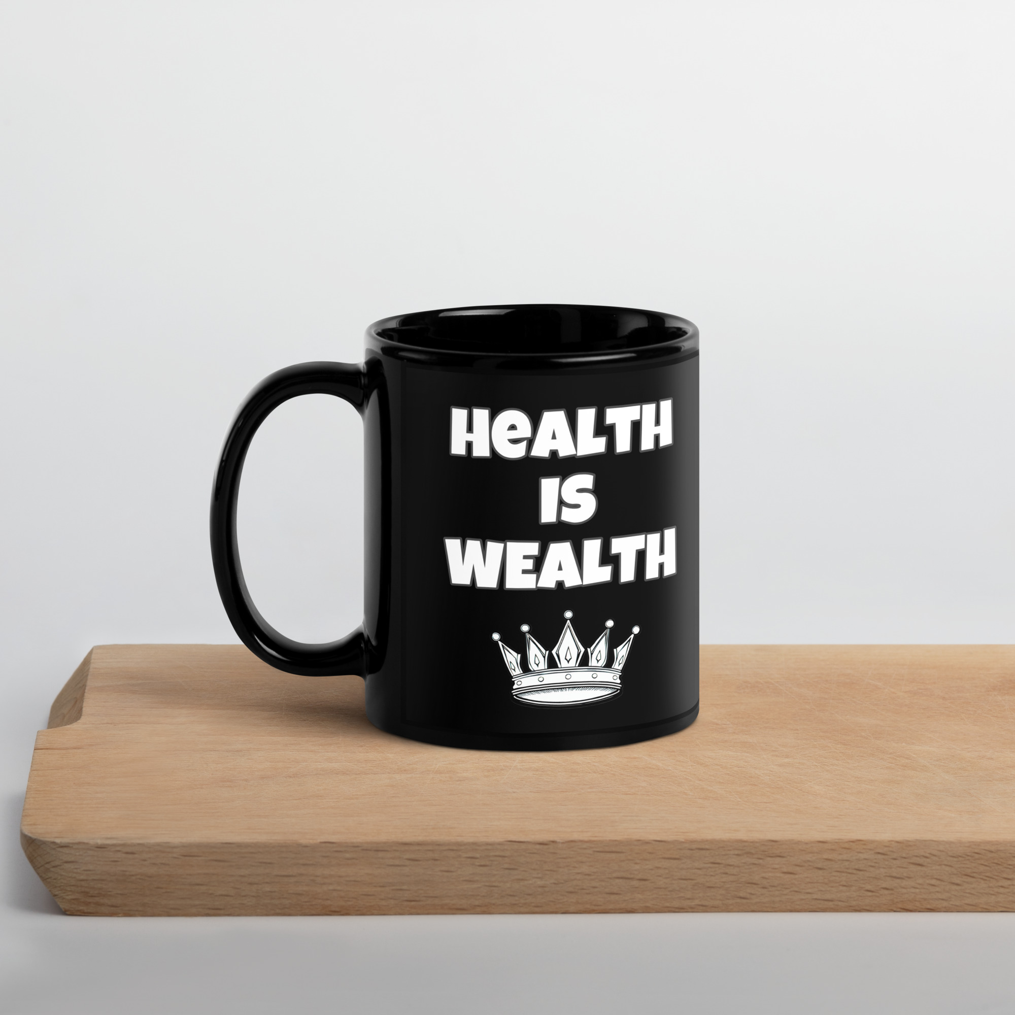 Health is Wealth Black Glossy Mug - Image 7