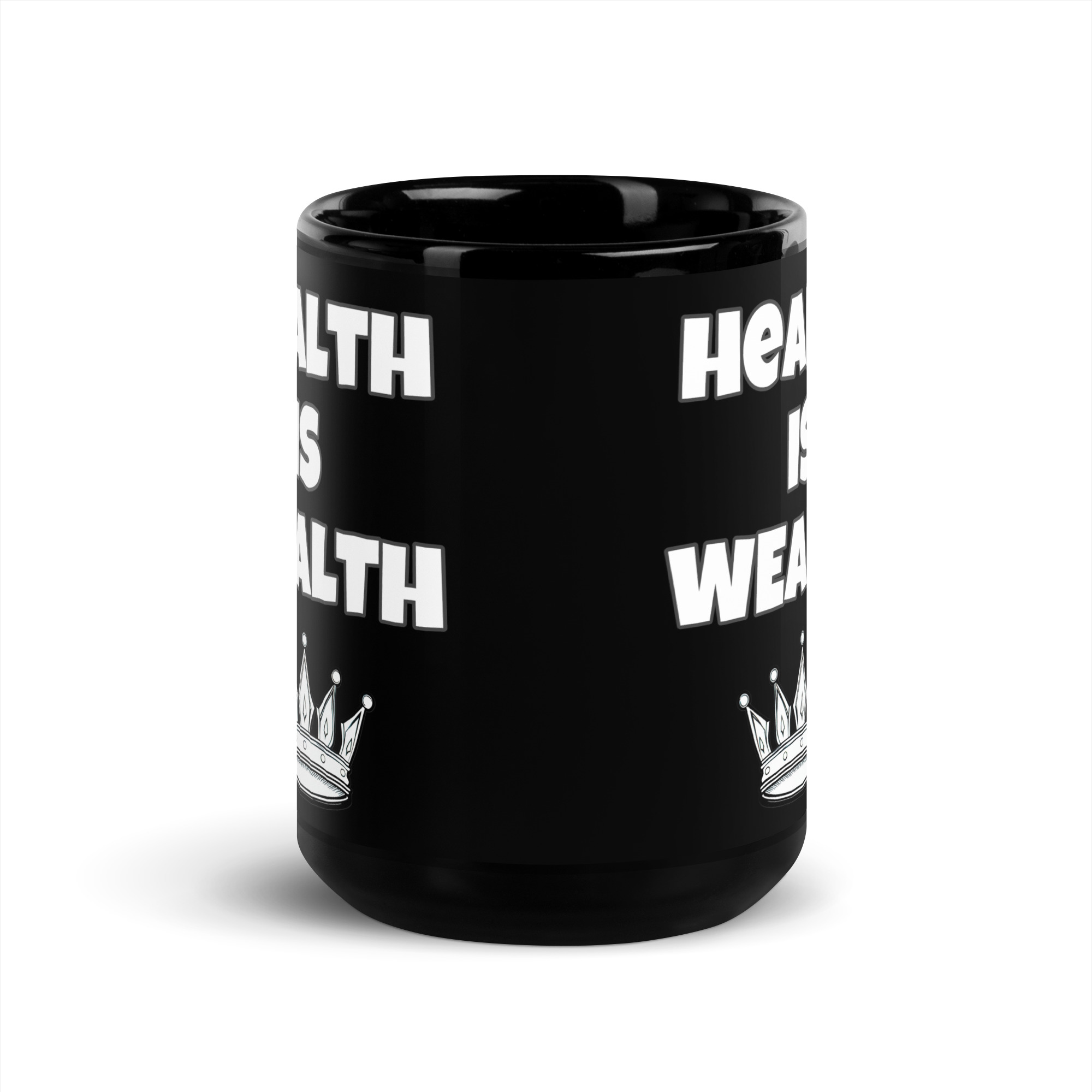 Health is Wealth Black Glossy Mug - Image 5