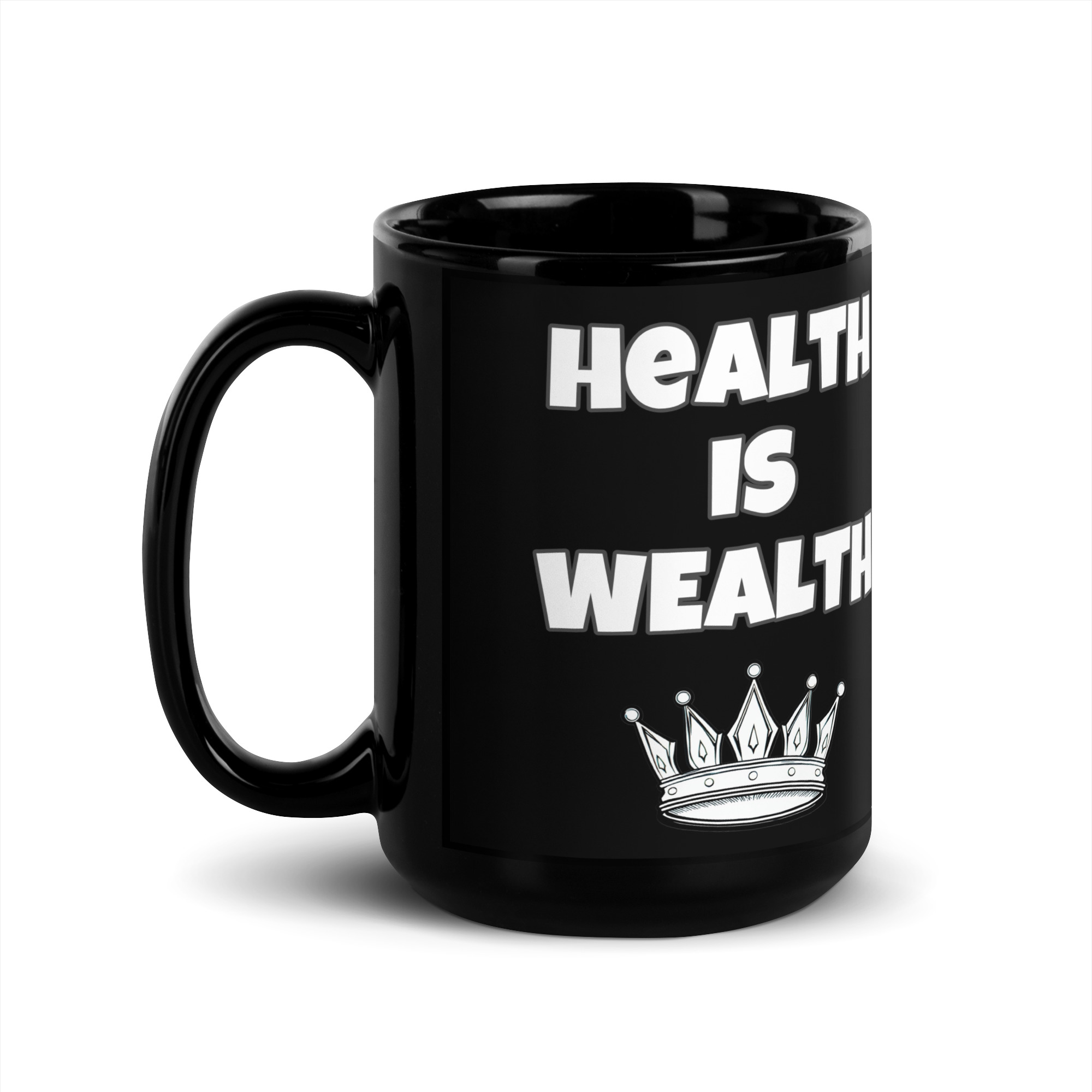 Health is Wealth Black Glossy Mug - Image 6