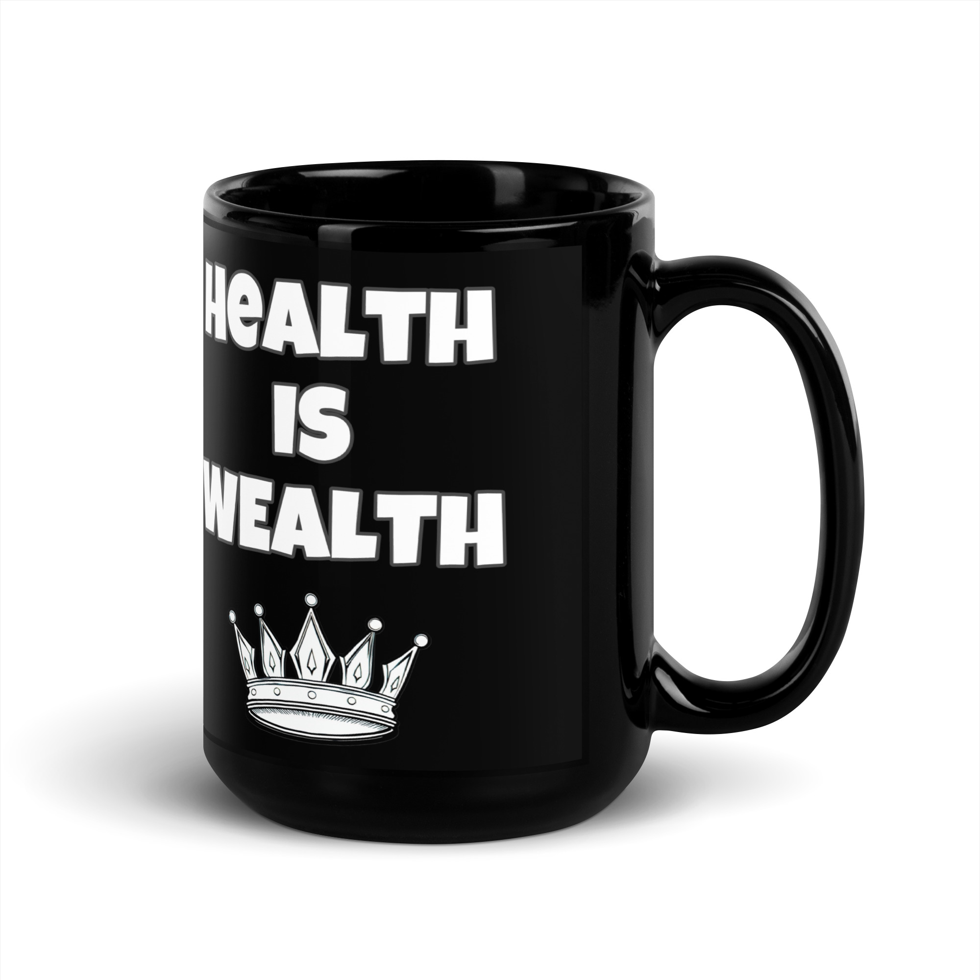 Health is Wealth Black Glossy Mug - Image 4